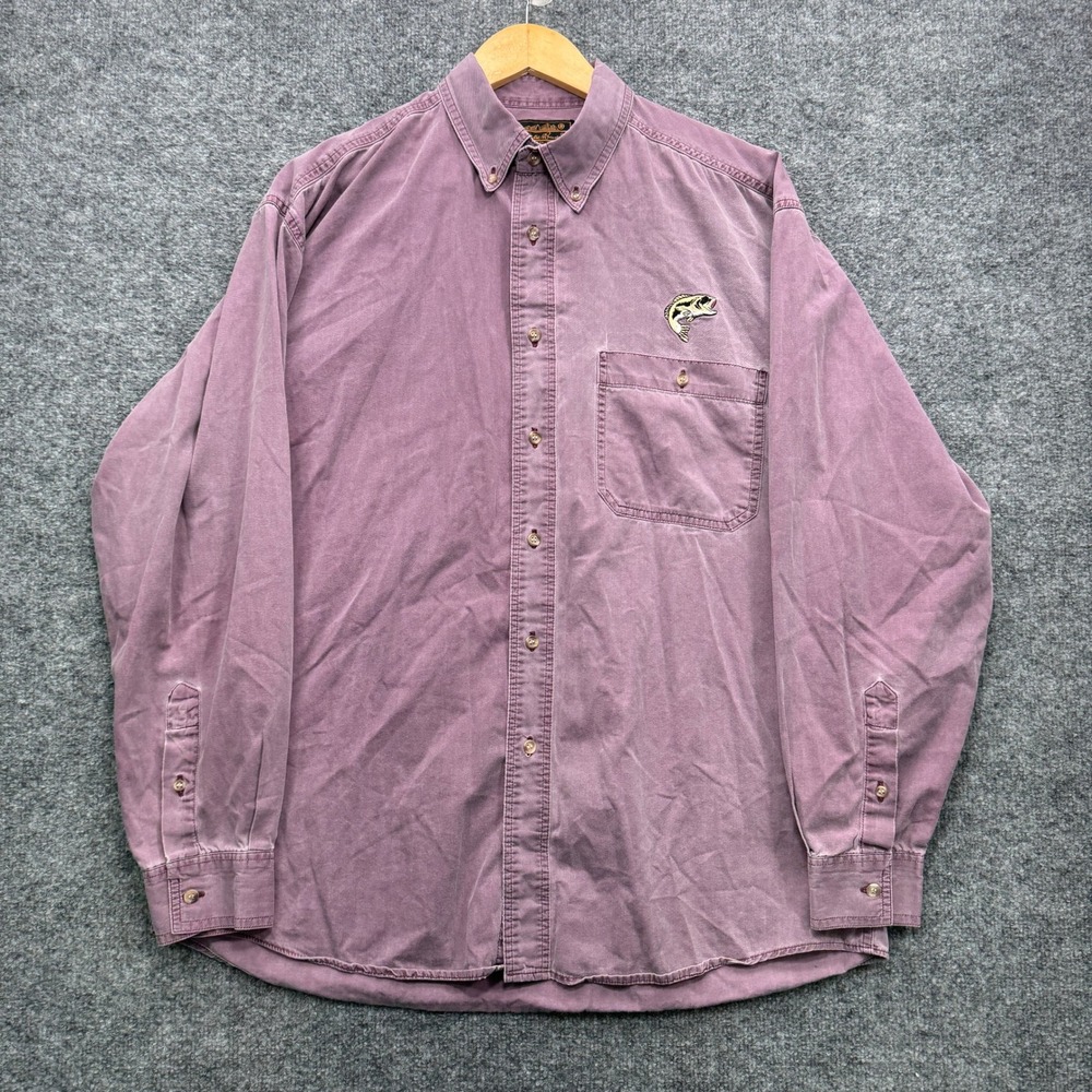 Eddie Bauer Button Shirt Mens Large Purple Long Sleeve Bass Fishing Casual
